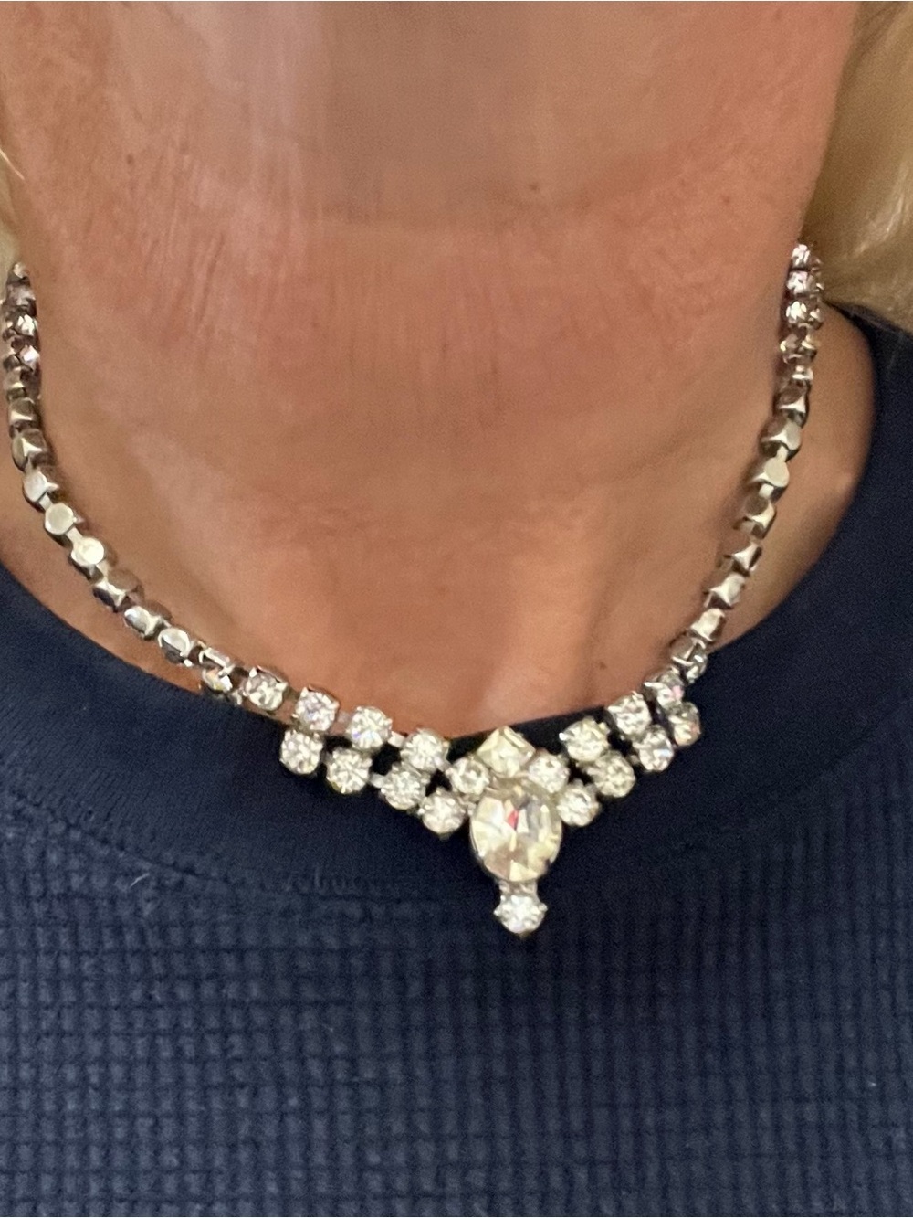 Gorgeous Vintage Mid-Century Clear Rhinestone Drop Choker Necklace